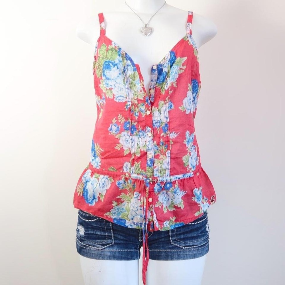 hollister floral cami red ruffle tank indie sleaze y2k size‎ M